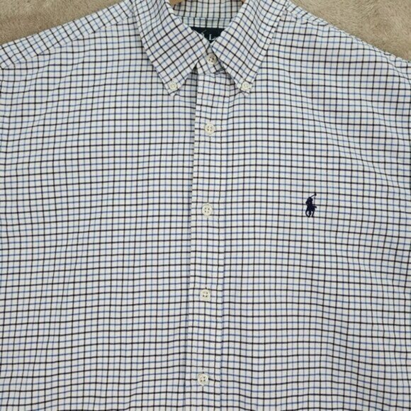 Ralph Lauren Dress Shirt Classic Fit Plaid Checkered Blue Pony Logo Mens Size L - Picture 9 of 10